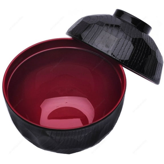 M.V. Trading MV042716 Japanese Lacquer bowl with Lid for soup or rice, 8 Ounces, Set of 2 (2 Lids & 2 Bowls) 3.50 Inches Wide x 2.5 inches Deep