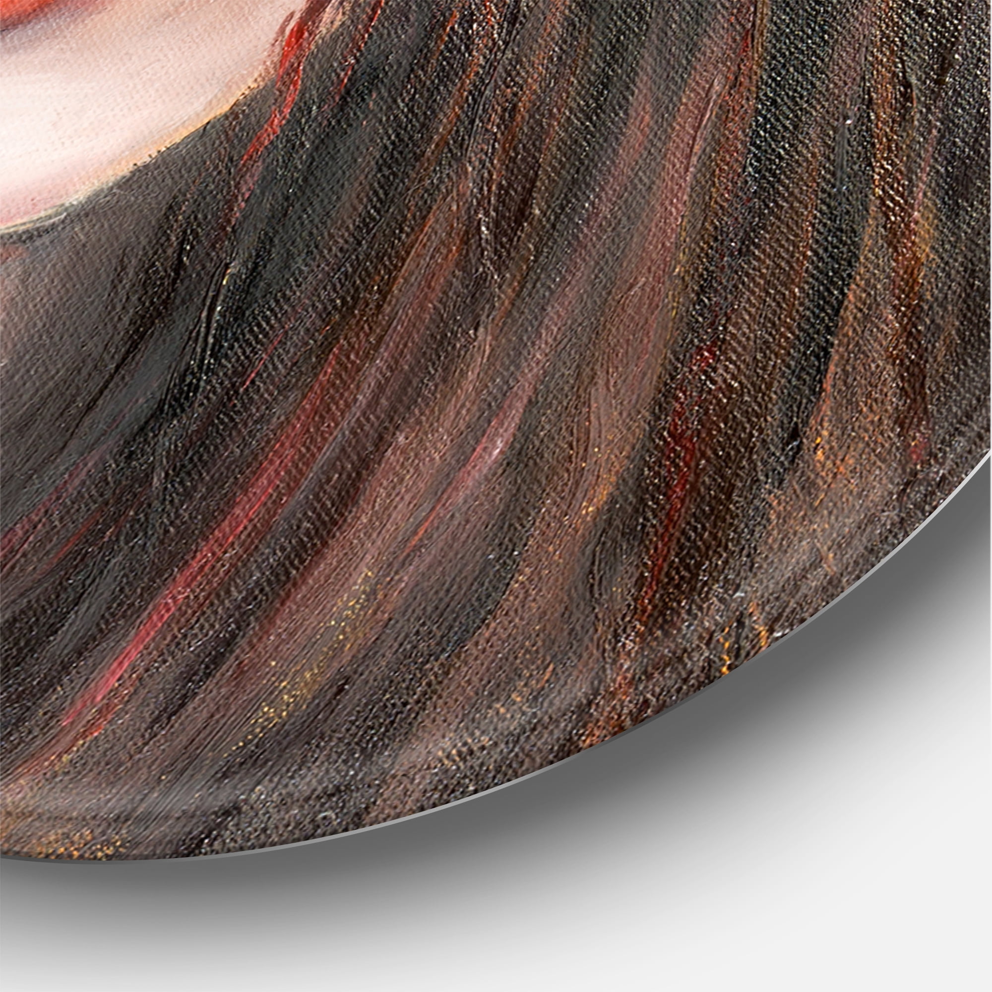 Designart 'Portrait Of A Young Lady With Red Flowers' Modern Circle Metal Wall Art 11x11 - Disc of 11