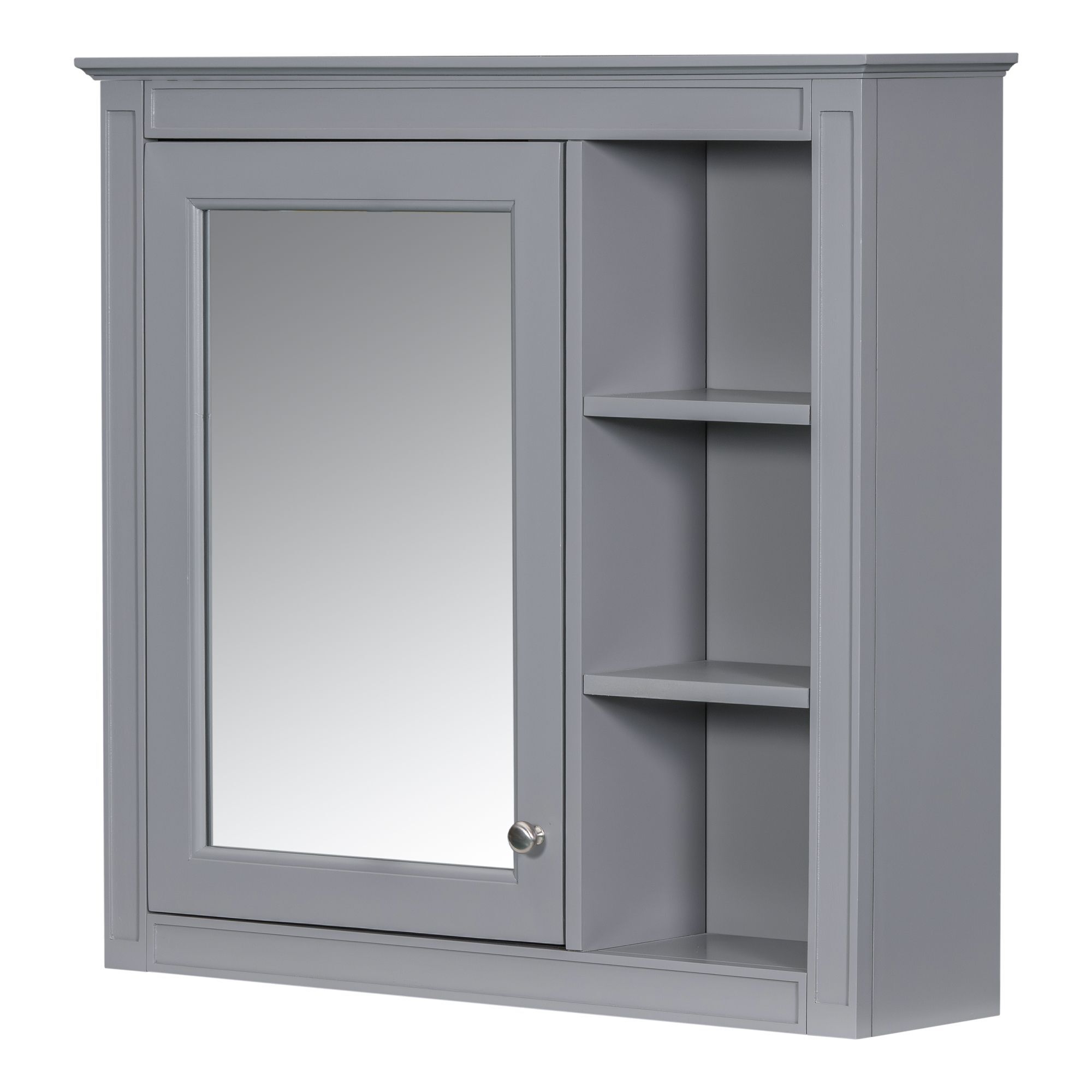 DEALTOPS Stylish Wall Mounted Bathroom Mirror Cabinet with Cabinet and Open Shelves, Gray