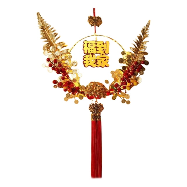 Corona de Año Nuevo con personaje de la suerte, adorno para el hogar, corona para puerta de entrada, suministros para fiestas estilo D