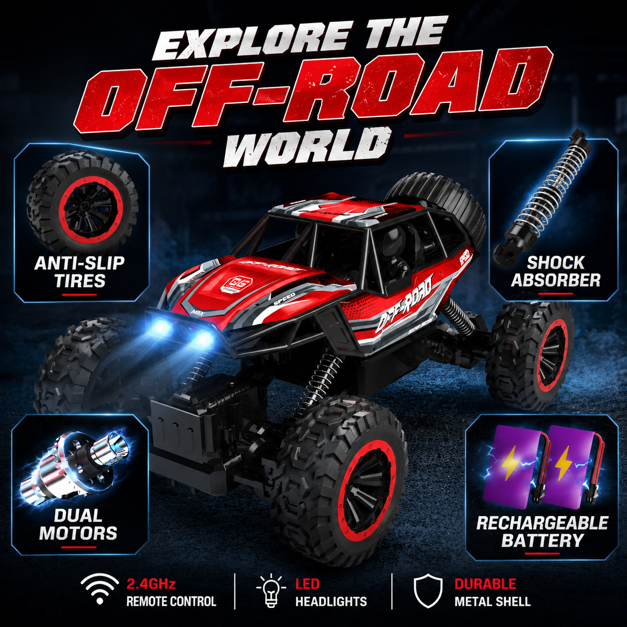 JoyStone 1:12 RC Monster Truck, 4WD Off-Road with Metal Shell & LED photo 4