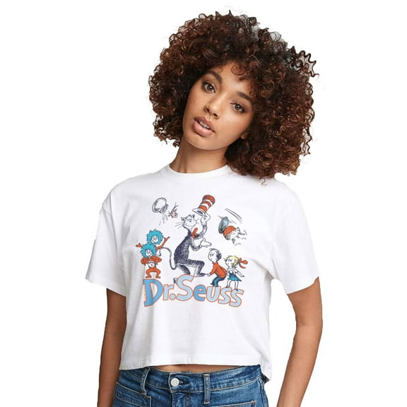 Dr. Seuss - Cat in the Hat - Juniors Cropped Cotton Blend T-Shirt