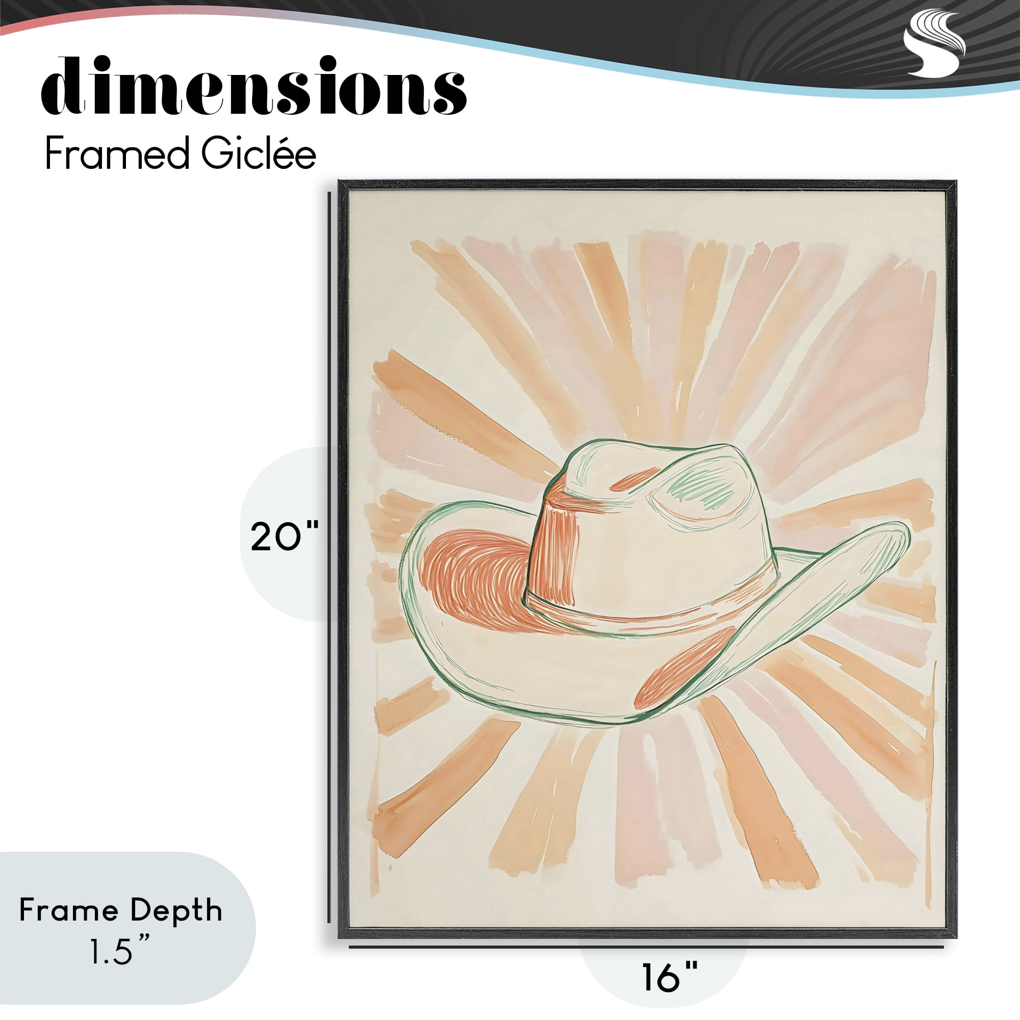 Stupell Industries Sunburst & Cowboy Hat Black Framed Giclee Art, design by The Prints Vibe
