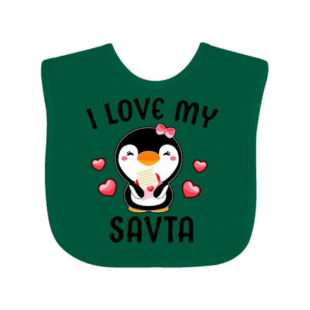 

Inktastic I Love My Savta with Cute Penguin and Hearts Girls Baby Bib