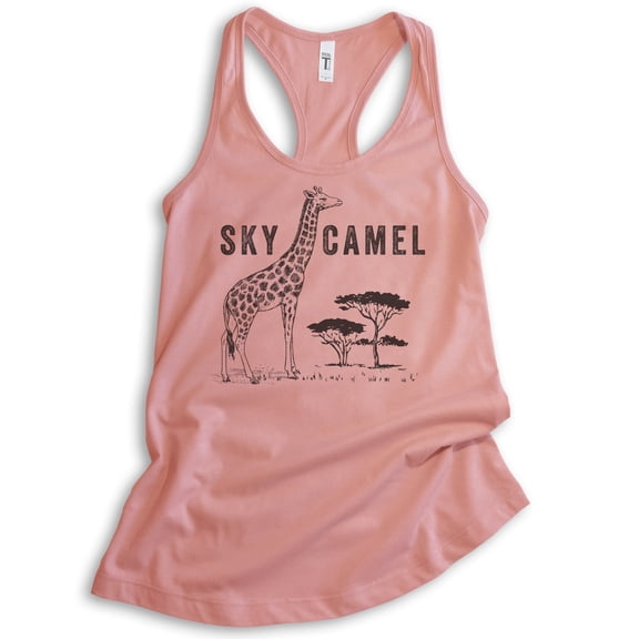 Sky Camel Tank Top, Ladies Racerback Tank Top, Funny Giraffe Tank, Safari Tank, Desert Pink, Medium