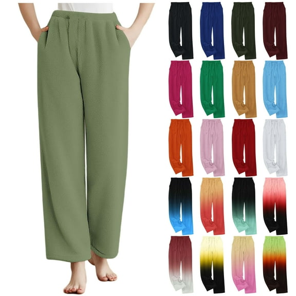 DDAPJ pyju Womens Pajama Pants Lightweight Polar Fleece Lounge Sweatpants for Women Fuzzy Warm Pj Bottoms with Pockets Black M