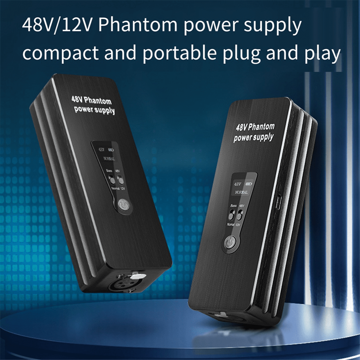Phantom Power Supply 48V 12V Switch Rechargeable Portable for Condenser Microphones Mic Preamp Record Studio