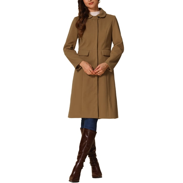 Abrigo de cuello INSPIRE CHIC para mujer, con botones, de manga larga, estilo A-line, casual, abrigo largo de invierno S marrón