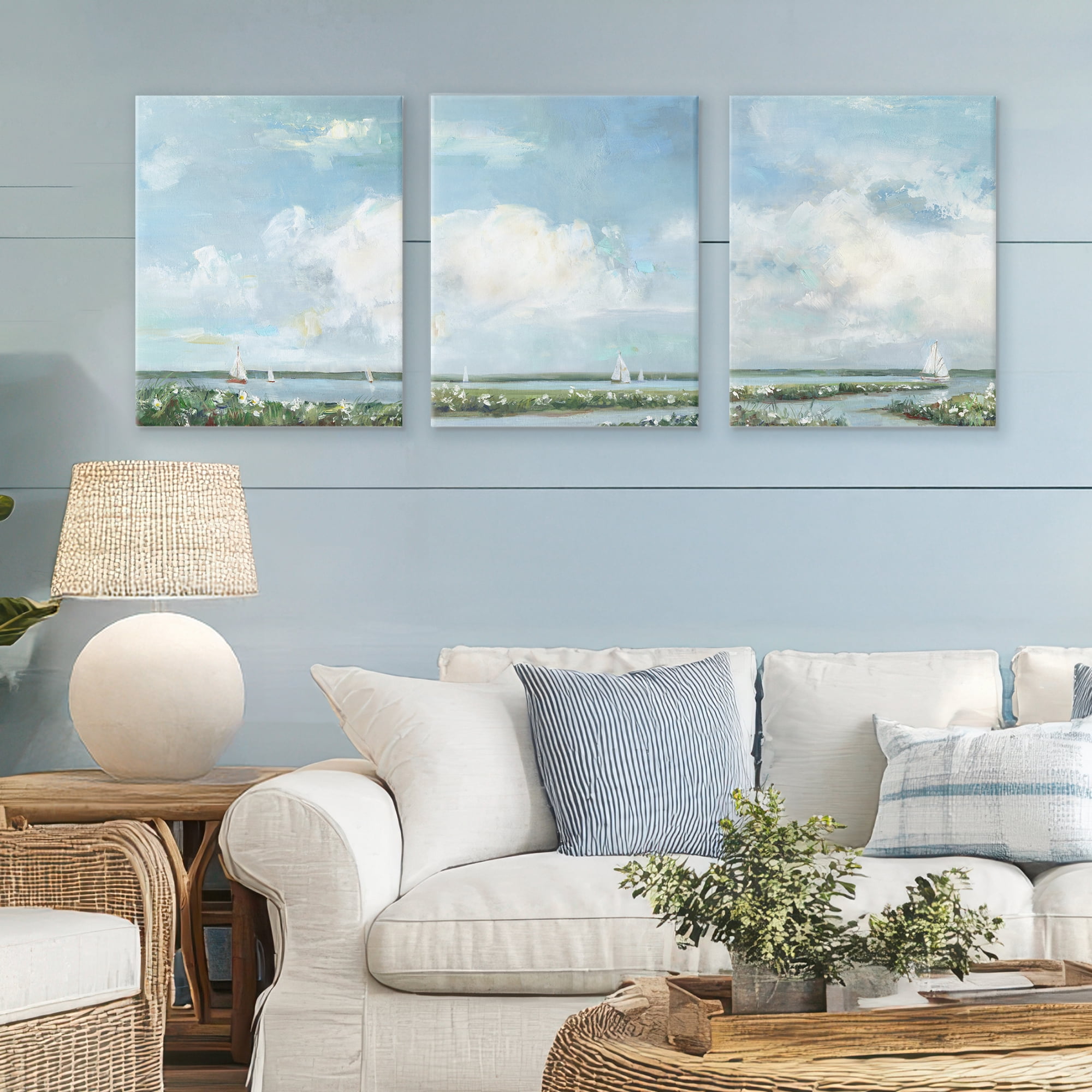 Stupell Industries Daisies Along Calm Coastline 3 Piece Canvas Wall Art Set, design by Sally Swatland
