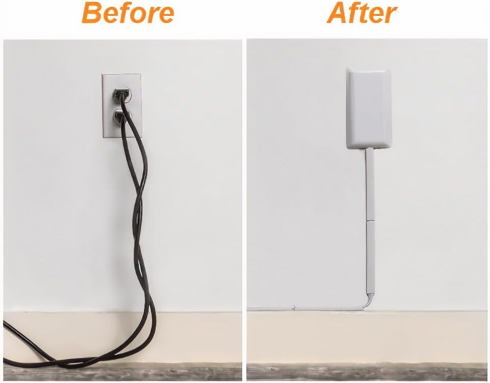Sleek Socket Flat Plug Extension Cord with Multiple Outlets, 8 ft, 3 Outlets, White, Ultra-Thin