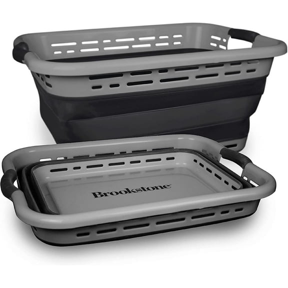 Brookstone Collapsible Laundry Basket for Space Savings, Dark Gray