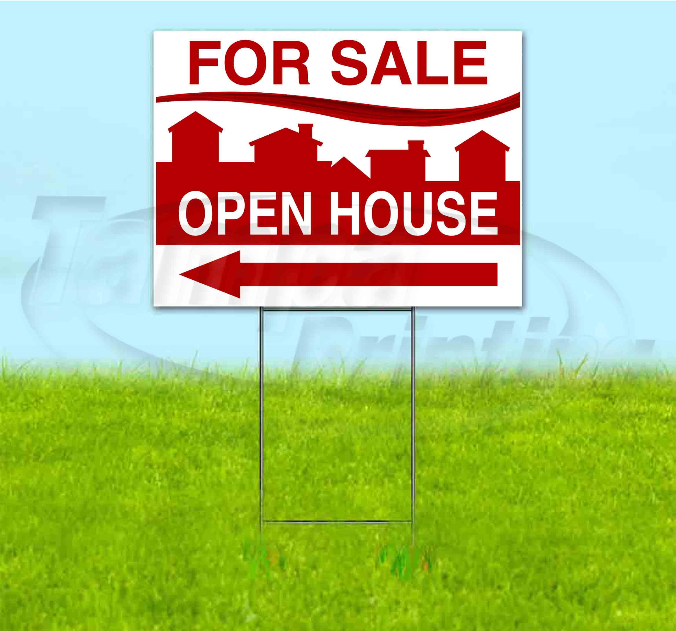 For Sale Open House Left (18" x 24") Yard Sign, Includes Metal Step Stake