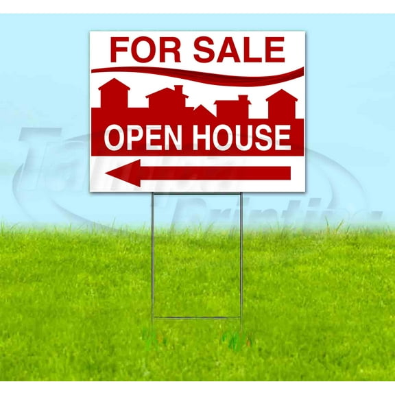 For Sale Open House Left (18" x 24") Yard Sign, Includes Metal Step Stake
