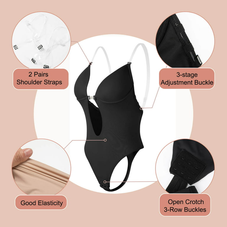 Invishaper Backless Body Shaper Bra for Women U Plunge Seamless Thong  Bodysuits