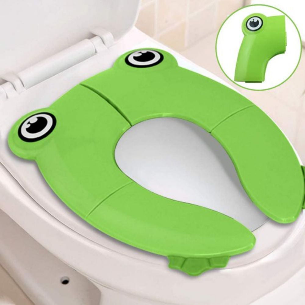 green Portable Potty Training Seat Folding Travel Potty Toilet Seat with Non Slip Silicone Pads for Toddler Baby Boys Girls Green Frog Potty Seat Cover 