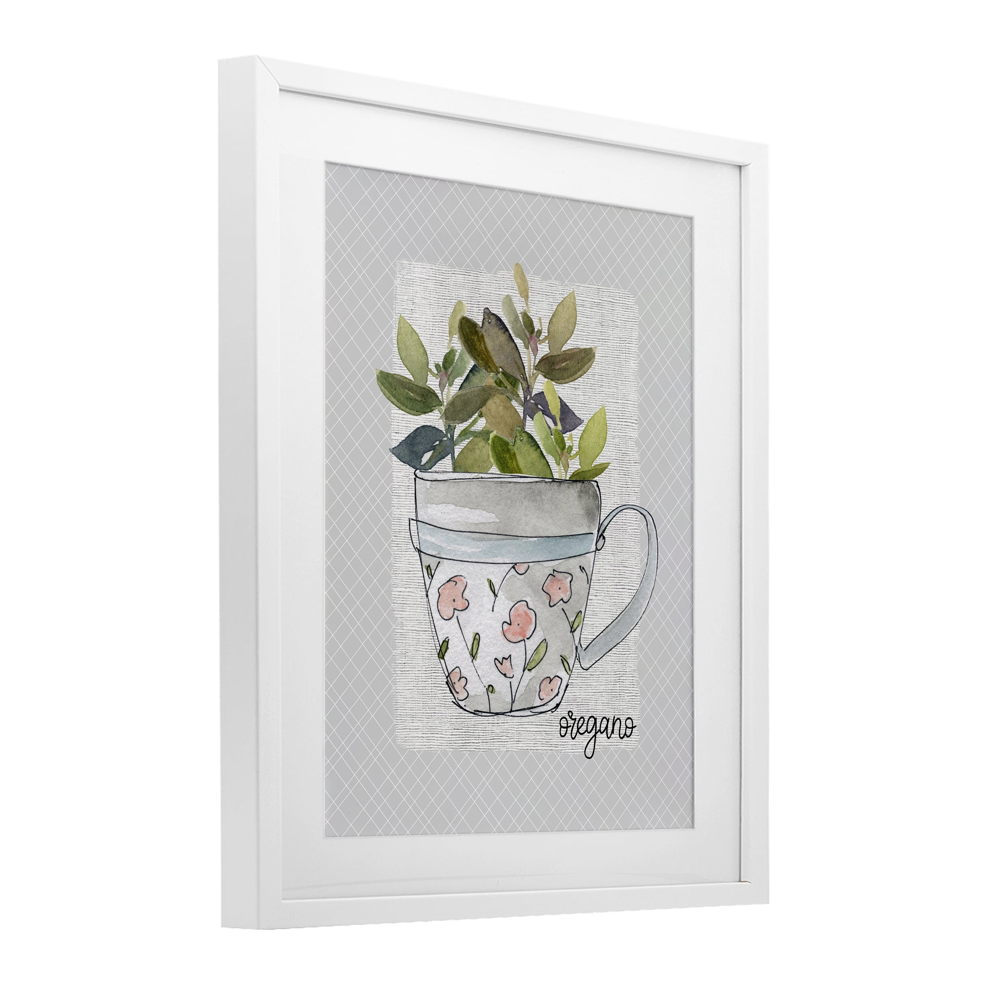 Stupell Industries Oregano Herb Mug White Framed Print Under Glass, design by Livi Finn