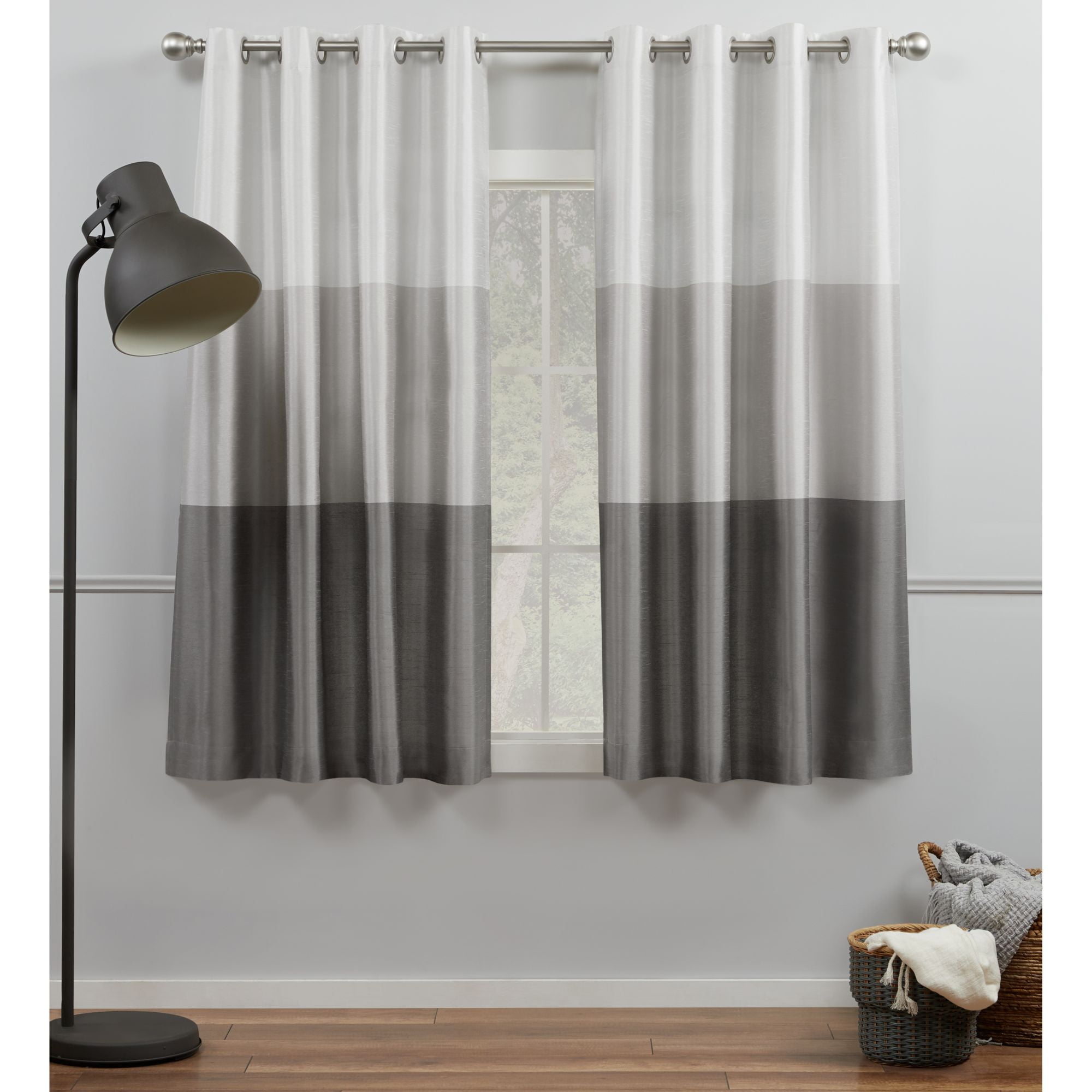 Luxury Stripe Shiny Curtains Eyelet Fully Lined Pair of Curtain Ring Top 