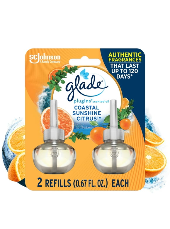 Glade PlugIns Air Freshener Refills, Mothers Day Gifts, Coastal Sunshine Citrus, Infused with Essential Oils, 0.67 oz, 2 Count