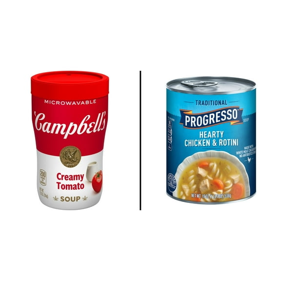 Campbell's Creamy Tomato Soup 11.1 oz & Progresso Traditional Hearty Chicken & Rotini 19 oz