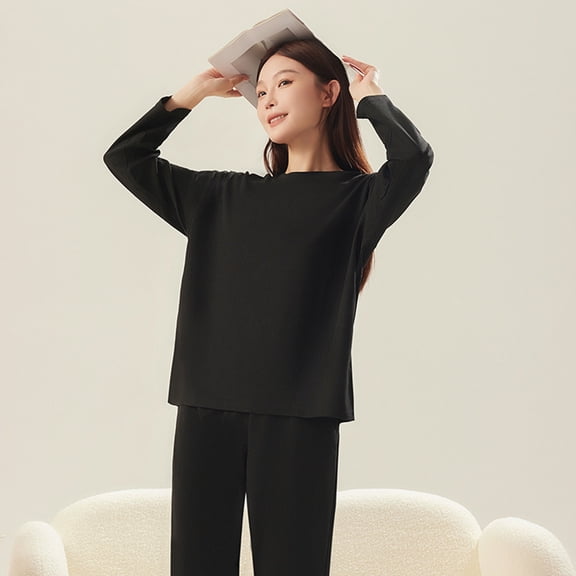 Maplenight 2 Piece Pajama Sets for Women Cotton Thermal Underwear Set Long Sleeve Base Layer Tops and Wide Leg Pants Warm Winter Outfits