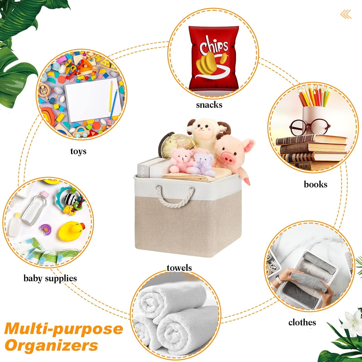 8 Pack Collapsible Storage Bins Fabric Storage Bins Polyester Fabric Storage Baskets with Handles Linen Closet Organizer for Shelf Home Closet Towels Toys (Beige,15 x 11 x 9.5 In)
