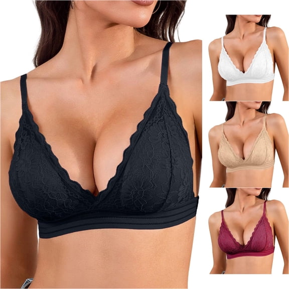 SGMVNU Women Push up Lace Bra Plus Size Unpadded Full Cup Underwire Support Demi See Though Bra Black L