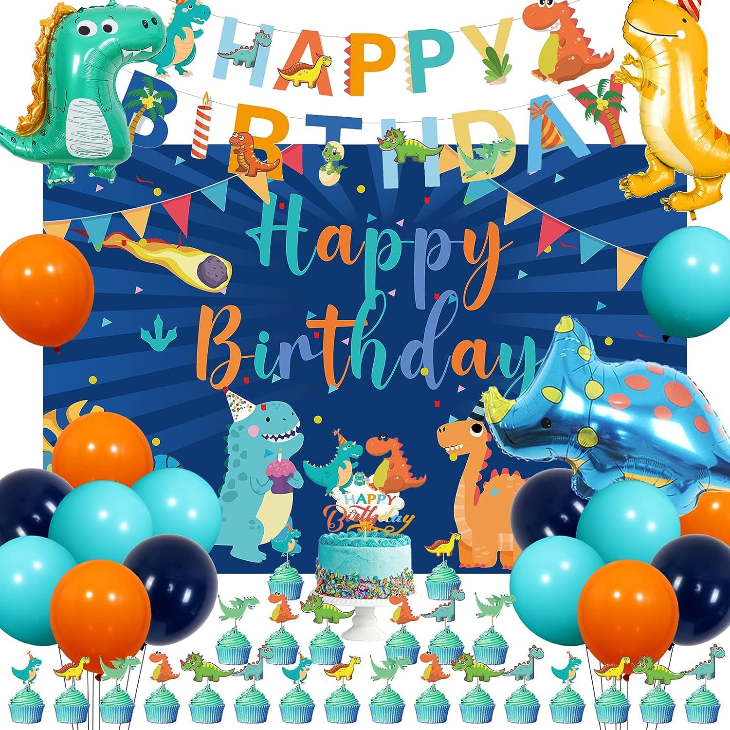 Navy Blue Dinosaur Birthday Party Decorations for Boys Little Dino