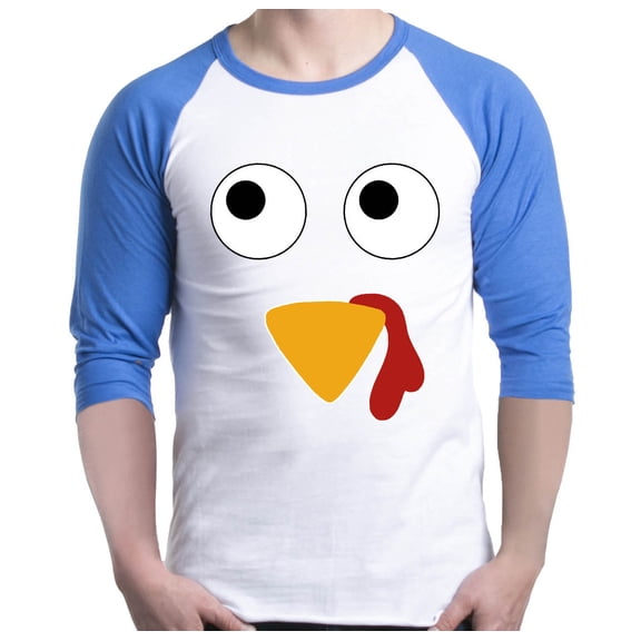 Shop4Ever Men's Turkey Face Thanksgiving Raglan Baseball Shirt Large White/Blue