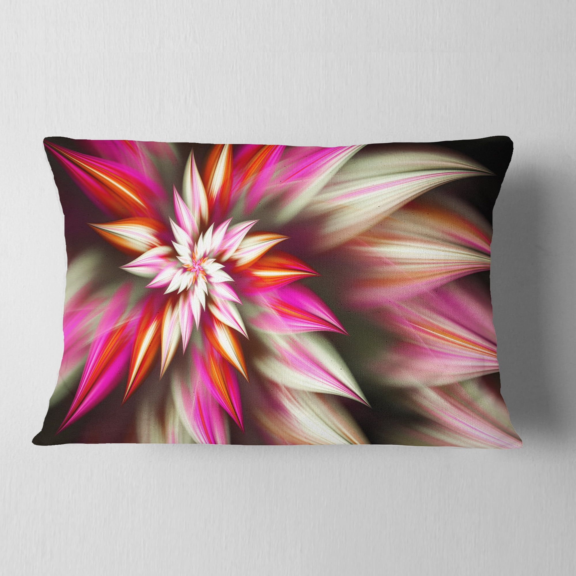 Designart Exotic Red Fractal Spiral Flower - Abstract Throw Pillow - 12x20
