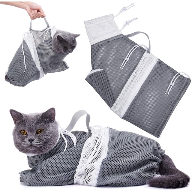 Cat Bathing Bag,Puppy Dog Cleaning Shower Bag- Adjustable Anti-Bite and Anti-Scratch Polyester Soft Restraint Cat Grooming Bag for Bathing, Nail Trimming, Injection, Medicine Taking