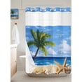 thumbnail image 2 of Beach Palm No Hook Shower Curtain and Liner Set Tree Summer Ocean Blue Sky Oil Painting Style Shower Curtains with Snap-in Liner & See Through Top Window Hotel Style for Bathroom Decor 48x72 Inch, 2 of 8