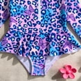 thumbnail image 5 of Girls Long Sleeve Rash Guard Swimsuit, Summer Leopard Butterfly Print Zip Front One Piece Bathing Suit, Kids UPF 50+ Swimwear for Beach Pool(Purple,5-6 Years), 5 of 7