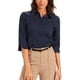 thumbnail image 1 of Camisa de Negocios INSPIRE CHIC para Mujer con Tapeta Oculta y Mangas en Forma de Pétalo, Tops de Oficina en Azul Marino XL, 1 of 1
