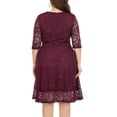 thumbnail image 4 of Eternatastic Lace Floral Half Sleeve Round Neck Cocktail Party Midi Dress Women Plus 5XL Burgundy, 4 of 6