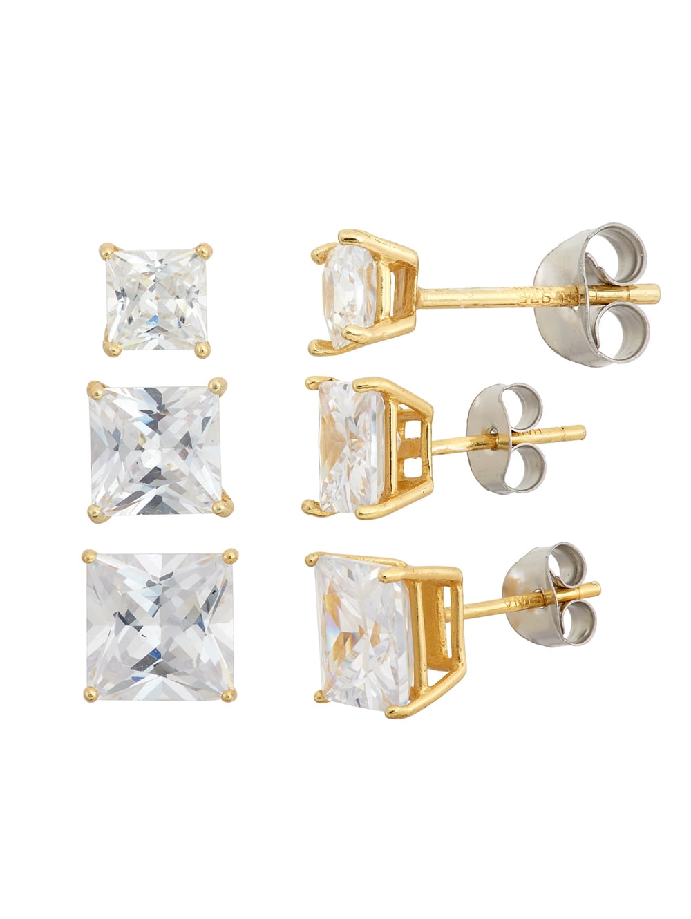 Two Pair Silver CZ Crystal Round Stud Earrings Women Girls Dress Jewelry 6mm 4mm 