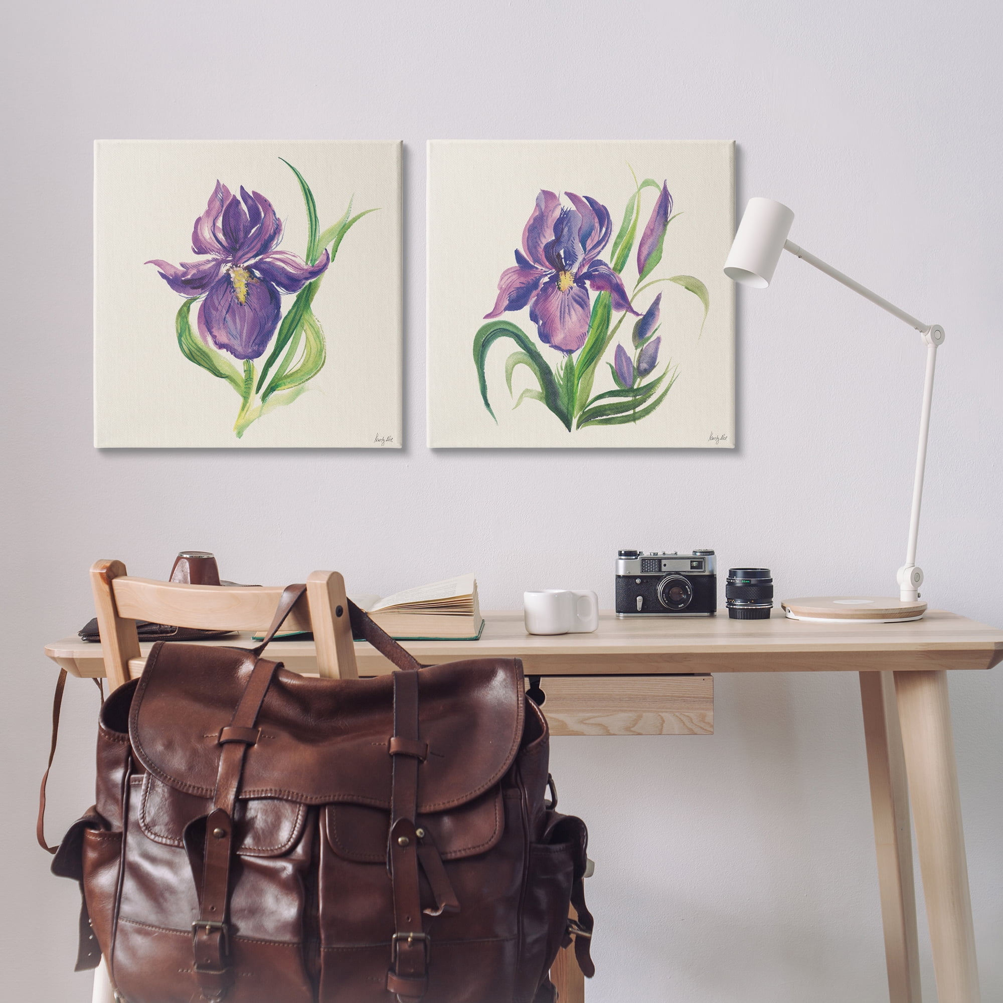 Stupell Industries Purple Iris in Bloom Plants & Flowers Painting Wrapped Canvas Art Print Wall Art, 24 x 24, Set of 2