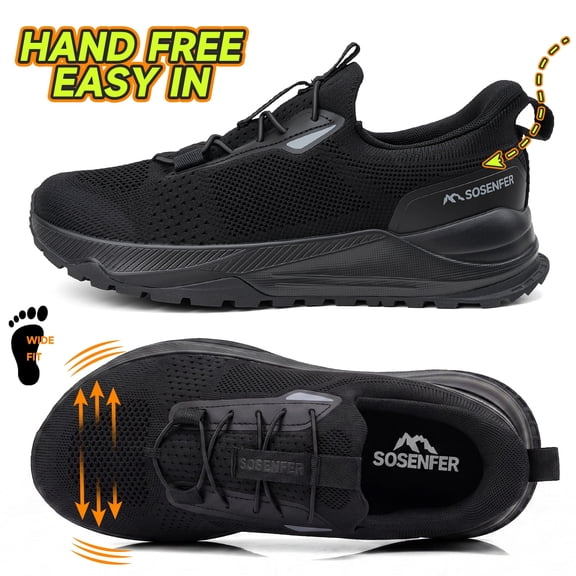 Sosenfer Men's Extra Wide Slip On Sneakers – Hands-Free Breathable Walking Shoes for Wide Feet, Non-Slip Hiking Outdoor Sports Shoes
