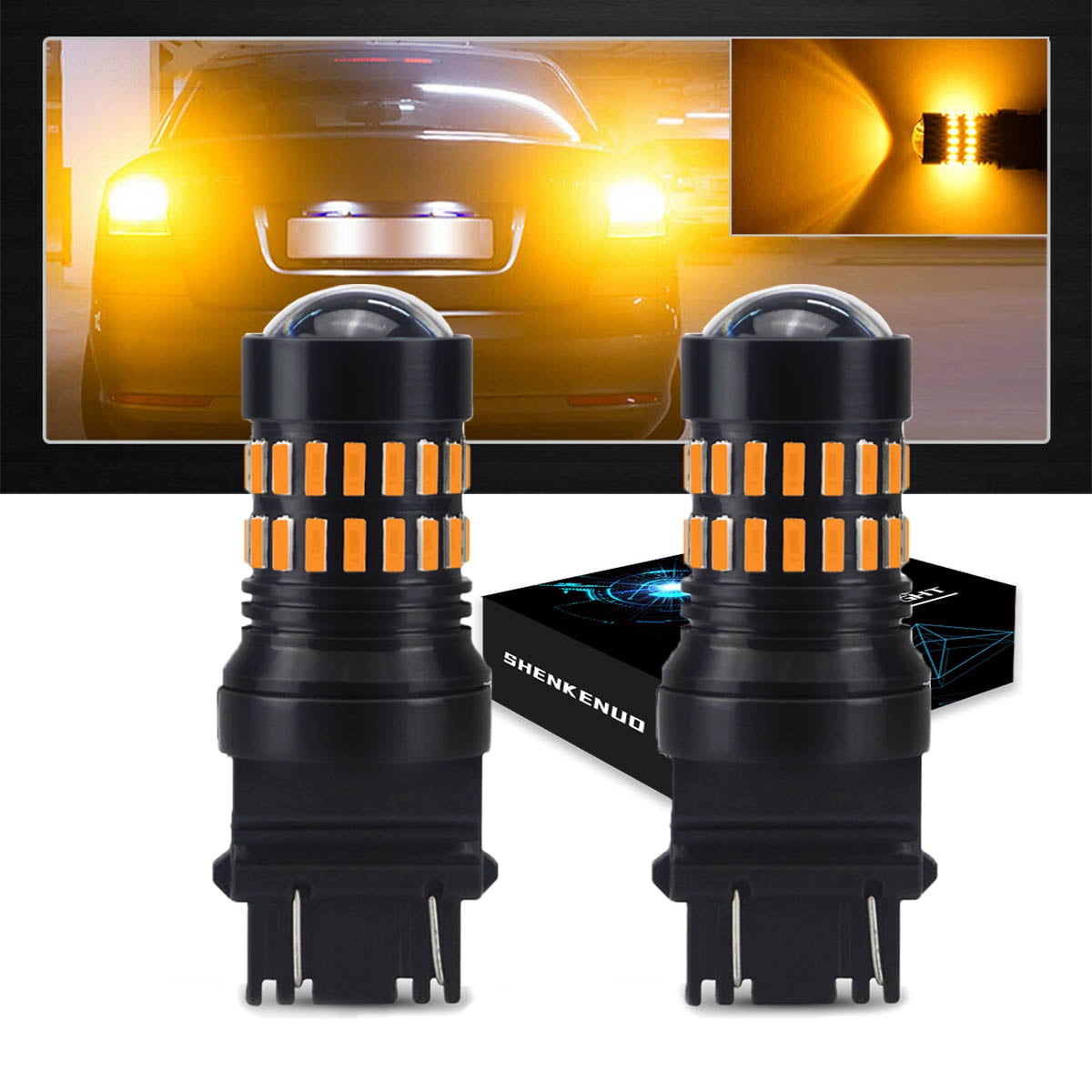 2x Projector 48-SMD 3157 4057 3057 Amber Yellow LED Turn Signal Light Bulbs 