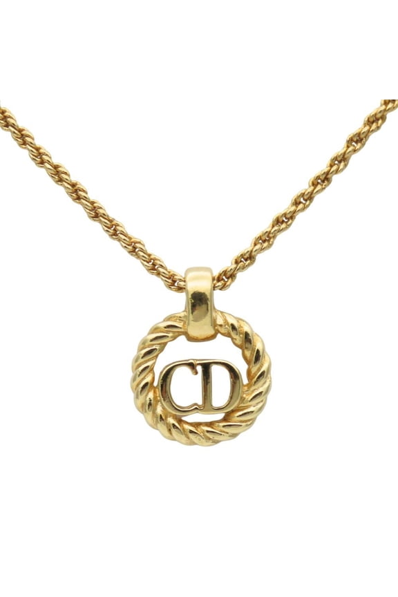 Pre-Owned Christian Dior necklace in gold with CD logo, plated, for women. (Good)