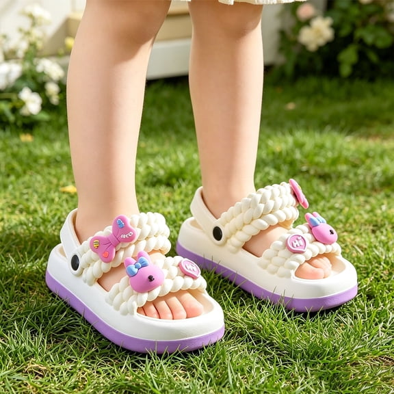 2026 Boys Girls Slide Sandals Adjustable Strap Slippers Kids Non- Open Toe Sandals Shower Bathroom Beach Pool Shoes(4-4.5years,Purple)