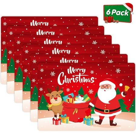

BESTONZON 6pcs Christmas Placemats Waterproof Heat Insulation Table Mats Family Gathering Table Place Mats for Kitchen Dining Table Home Decoration (43x30cm)