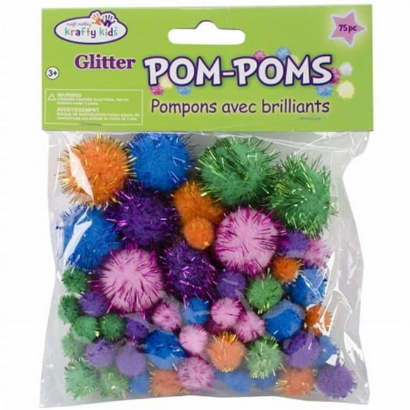Multicraft Imports KC216 Pom-Poms Glitter Pack 75-Pkg-Assorted Glamour Colors And Sizes
