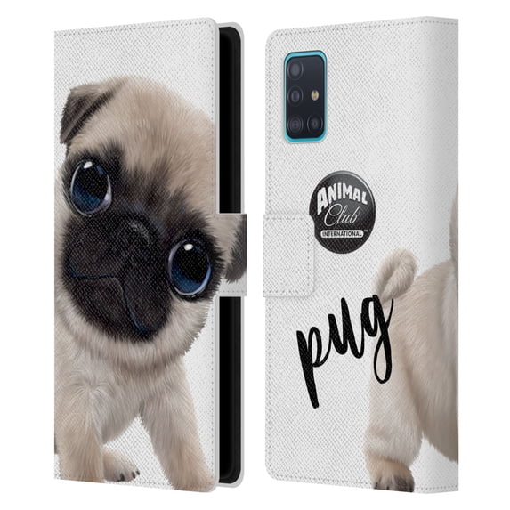 Head Case Designs Officially Licensed Animal Club International Faces Pug Leather Book Wallet Case Cover Compatible with Samsung Galaxy A51 (2019)