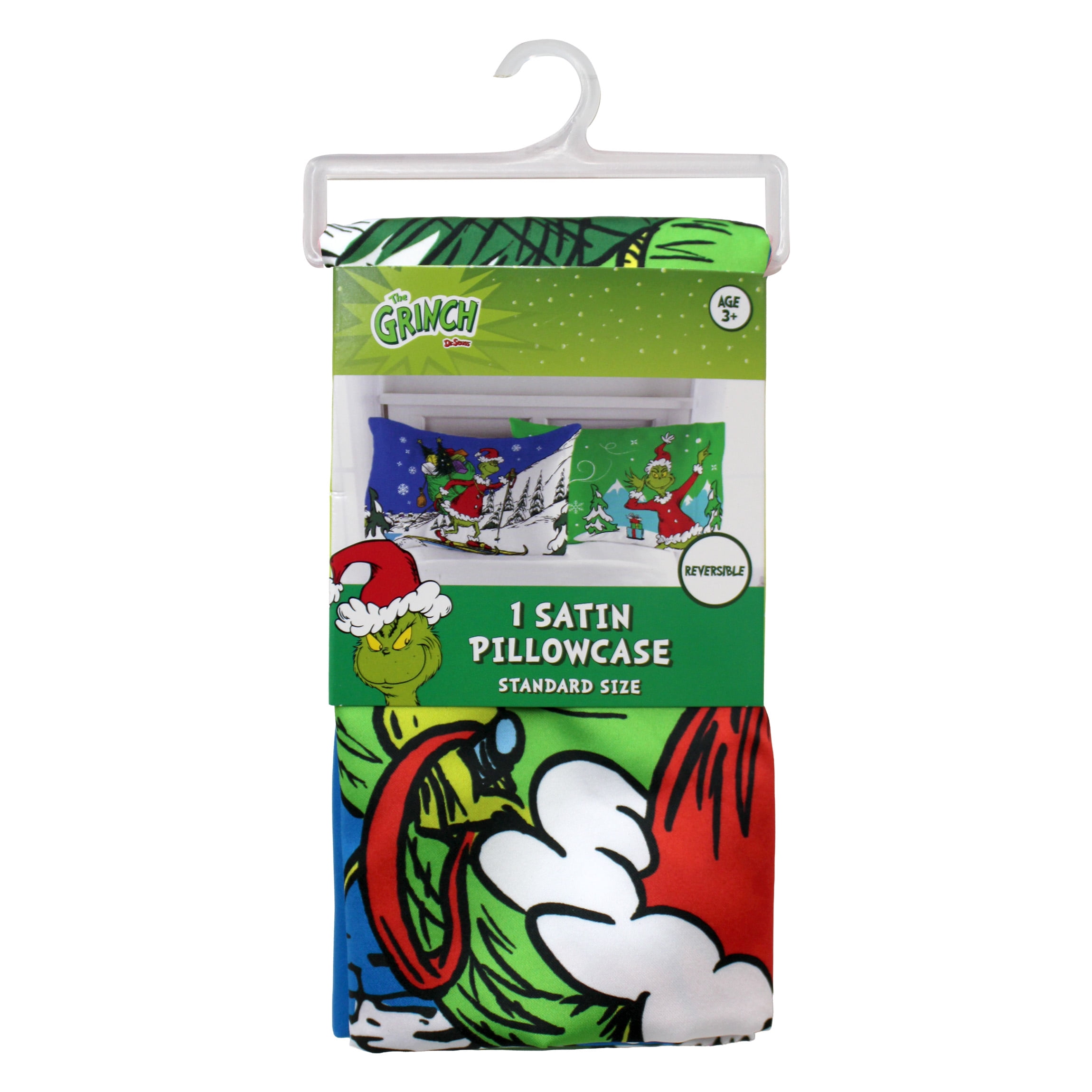 Grinch Reversible Silky Satin Pillowcase, Standard Size, 1-Pack