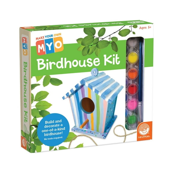MindWare Make Your Own Birdhouse Kit, Wood Art Kit for Kids, Includes Pre-Cut Wood Pieces and Art Supplies to Assemble and Paint Your Own Bird House
