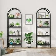 Finmind 70.8 Industrial 4-Tier Bookshelf: Wood and Metal Display Rack (Black, 2PCS)