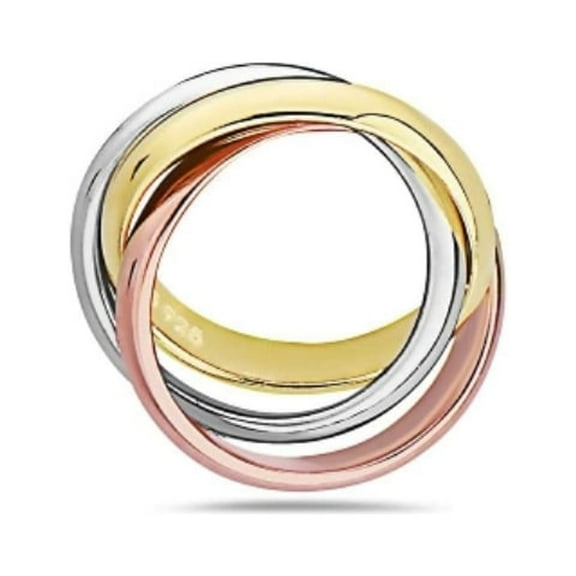 Sterling Silver Three-Circle Intertwined in three tones Charm Necklace