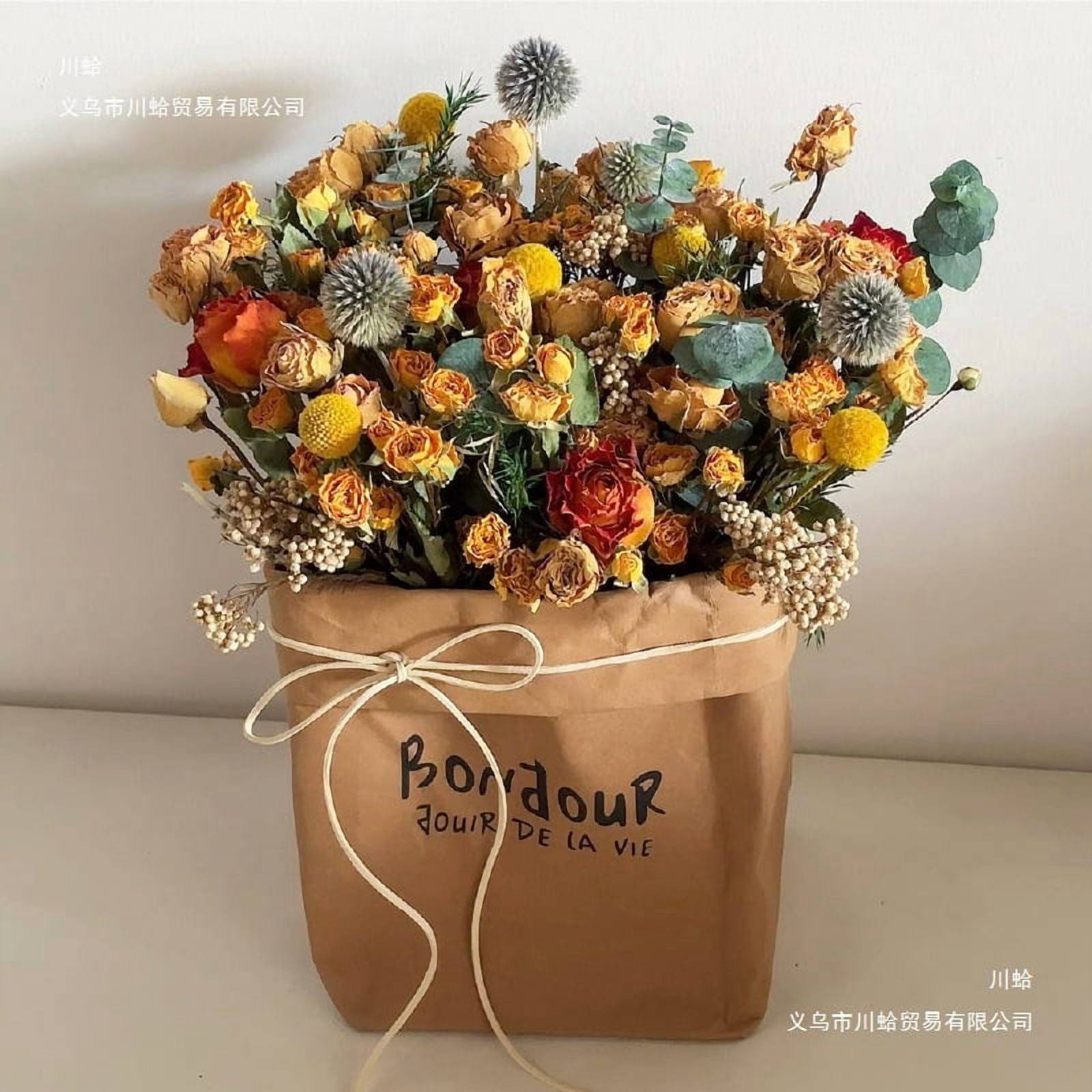 Nordic Dried & Preserved Flower Hug Bag, Yellow/Purple Real Rose, Living Room Decor, Valentine's Day & Birthday Gift