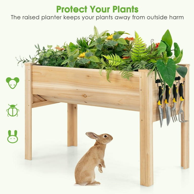 3-Tier Vertical Garden Bed Wooden Elevated Planter Bed W/Legs Storage Shelf  2 Hooks Raised Bed Kit