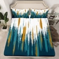 thumbnail image 2 of Manfei Abstract Oil Painting Twin Sheet Sets 3pcs, Teal Gold Ombre Twin Fitted Sheet, Watercolor Brush Strokes Flat Sheet, Ultra Soft Home Decor, 2 of 7